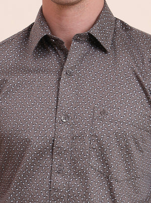 Dark Grey Printed Smart Fit Semi Casual Shirt | Greenfibre