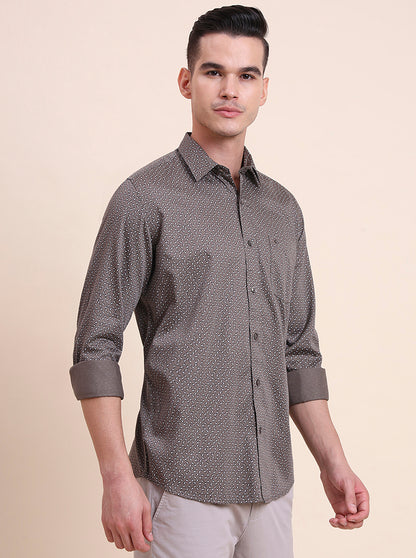 Dark Grey Printed Smart Fit Semi Casual Shirt | Greenfibre