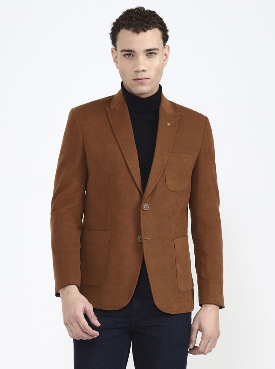 Brown Solid Regular Fit Blazer | JB X JB
