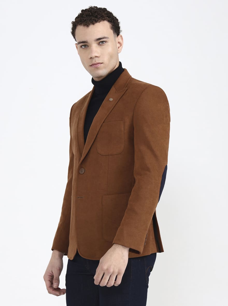 Brown Solid Regular Fit Blazer | JB X JB