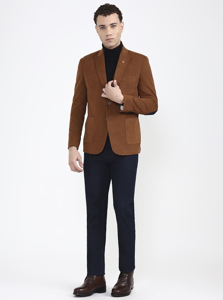Brown Solid Regular Fit Blazer | JB X JB