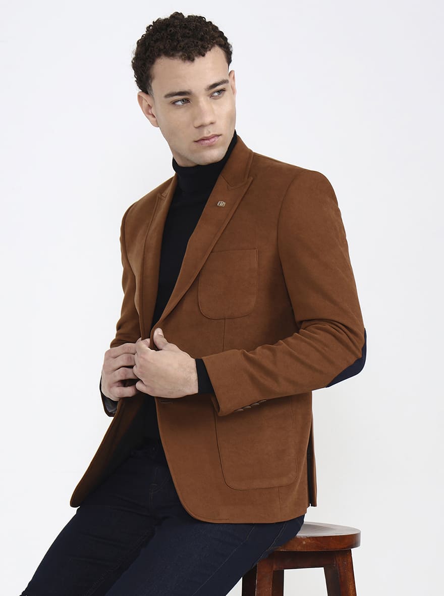 Brown Solid Regular Fit Blazer | JB X JB