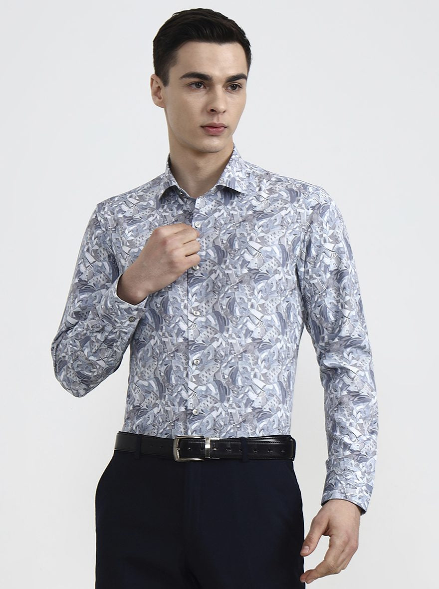 Blue Printed Slim Fit Party Wear Shirt | Wyre
