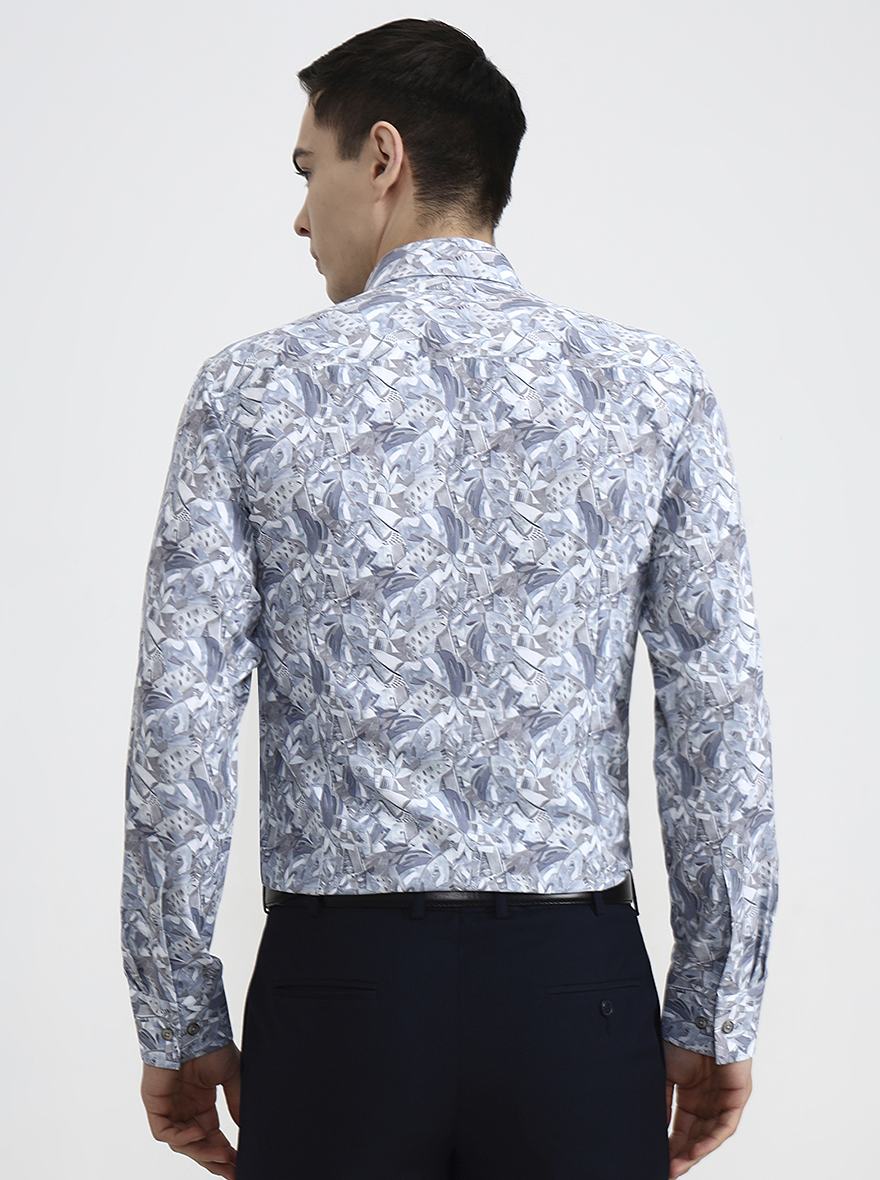 Blue Printed Slim Fit Party Wear Shirt | Wyre