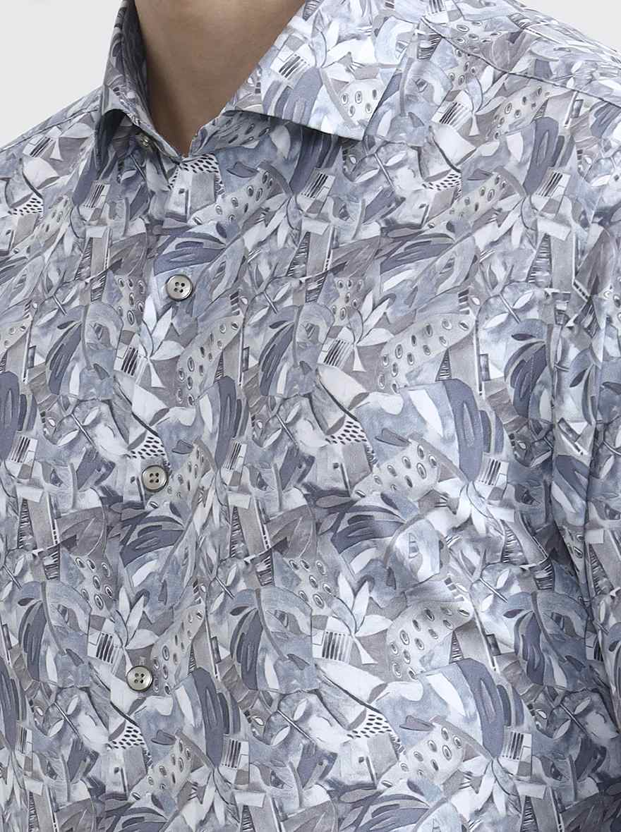 Blue Printed Slim Fit Party Wear Shirt | Wyre