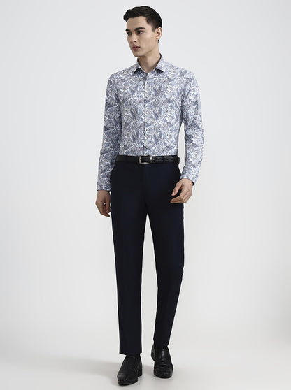 Blue Printed Slim Fit Party Wear Shirt | Wyre