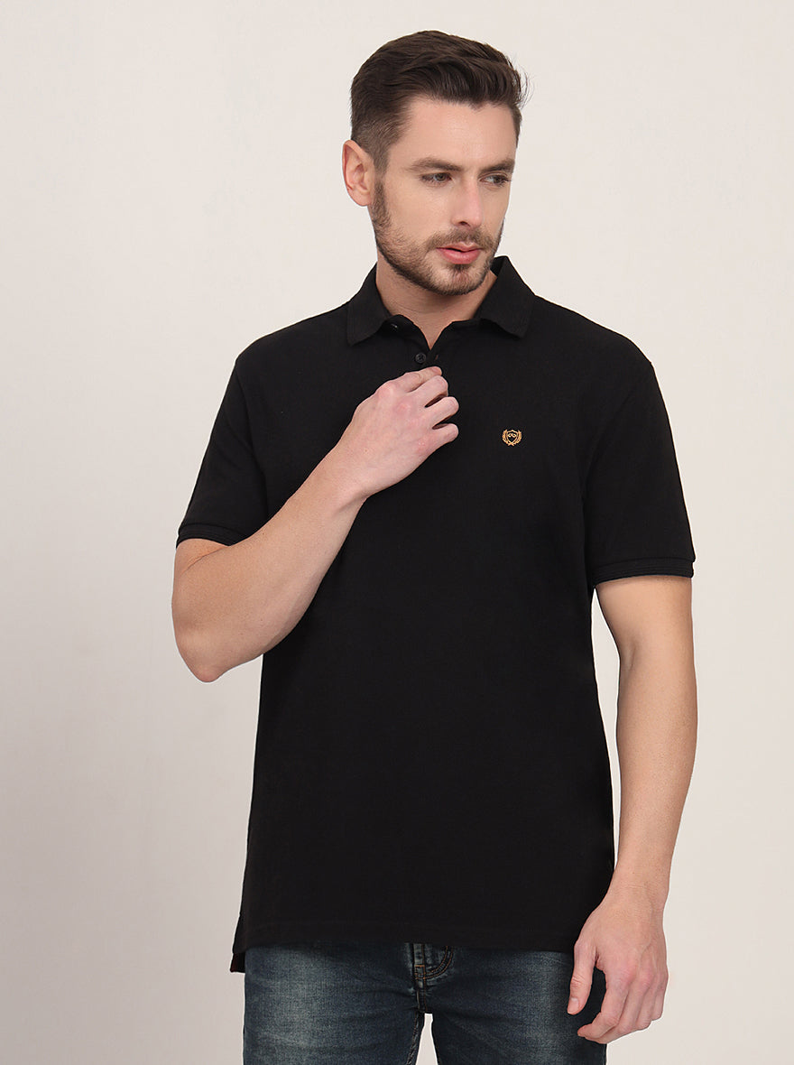 Black Solid Slim Fit Polo T-Shirt | JadeBlue