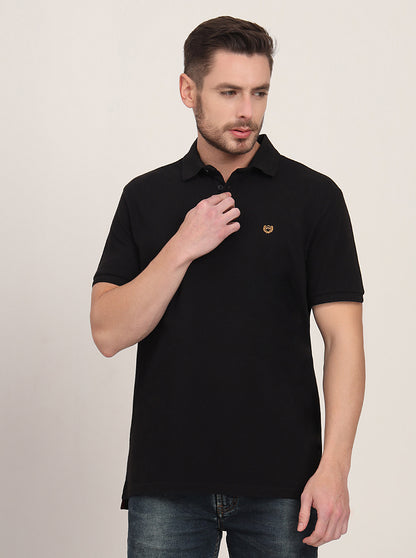 Black Solid Slim Fit Polo T-Shirt | JadeBlue
