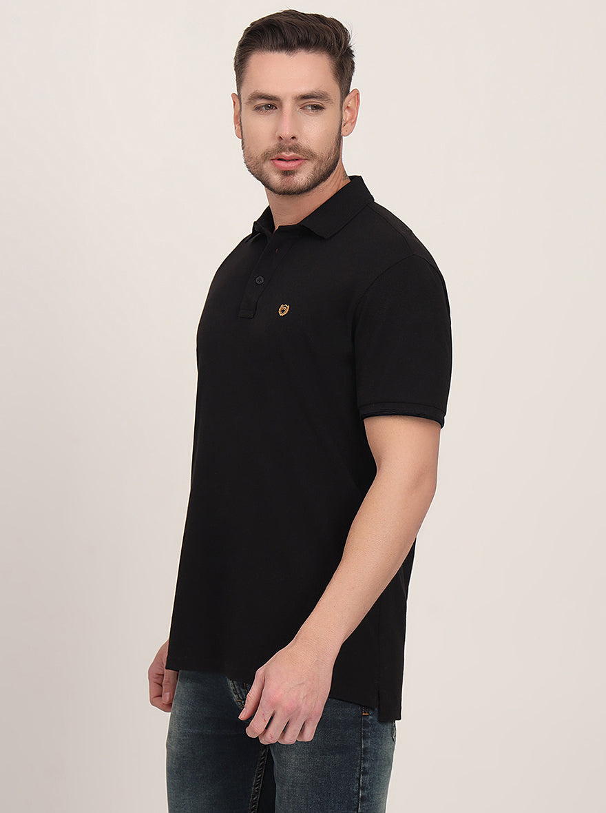 Black Solid Slim Fit Polo T-Shirt | JadeBlue