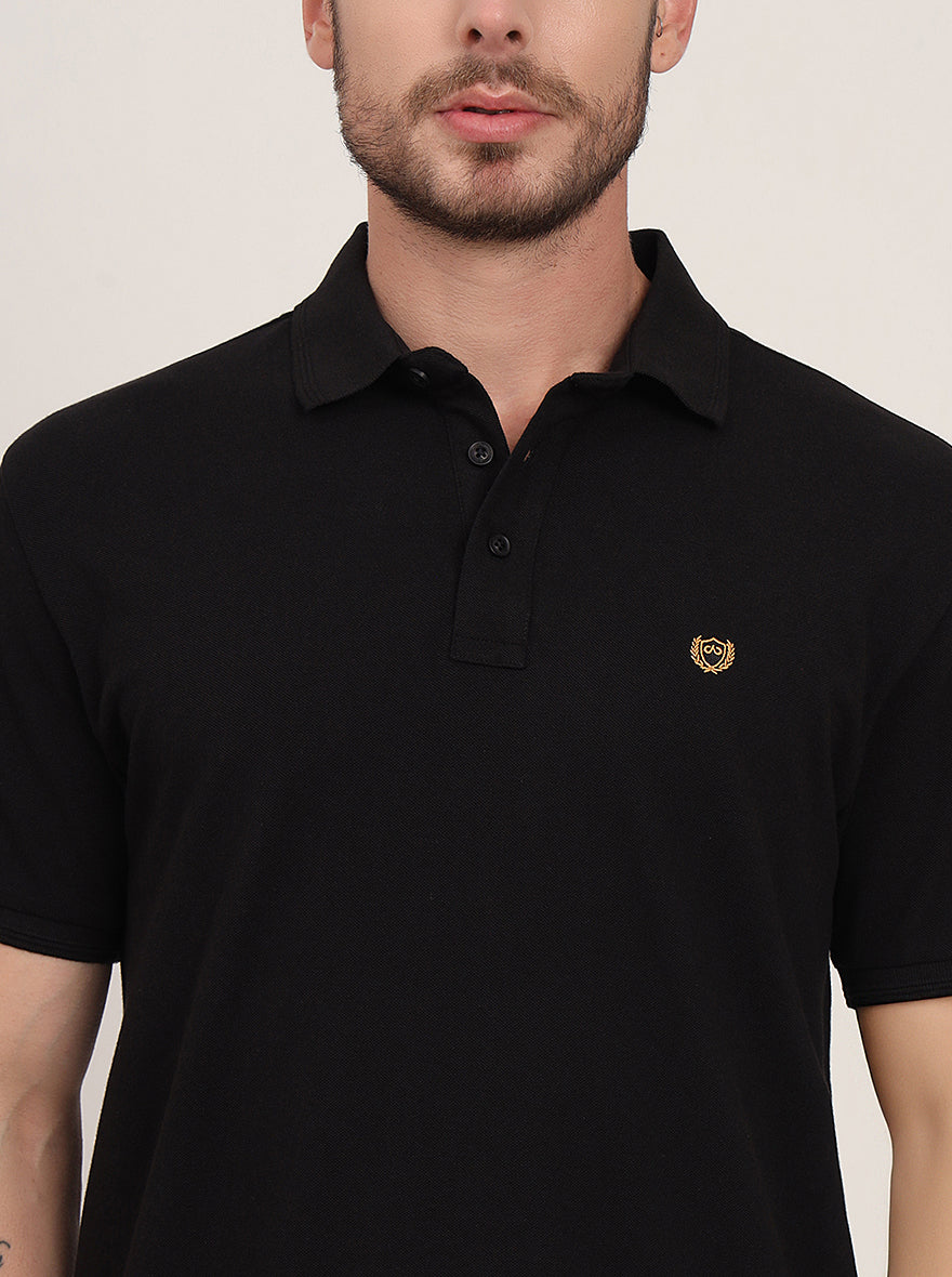 Black Solid Slim Fit Polo T-Shirt | JadeBlue