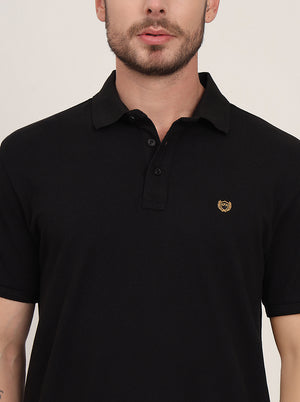 Black Solid Slim Fit Polo T-Shirt | JadeBlue