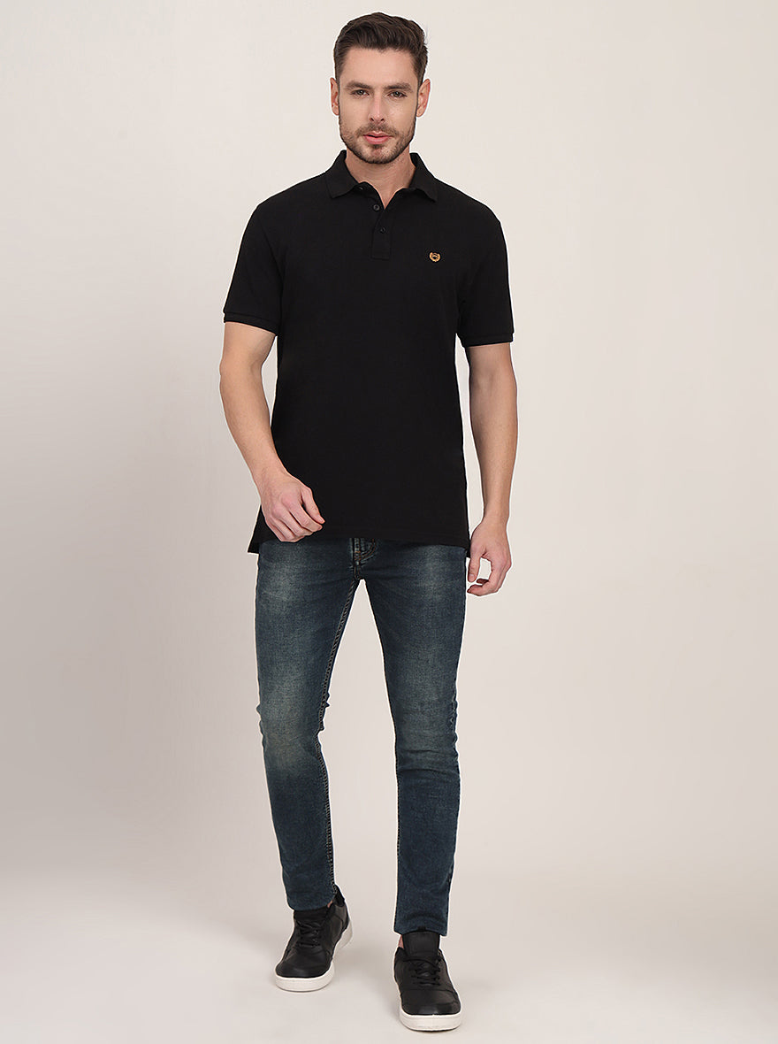 Black Solid Slim Fit Polo T-Shirt | JadeBlue