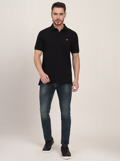 Black Solid Slim Fit Polo T-Shirt | JadeBlue