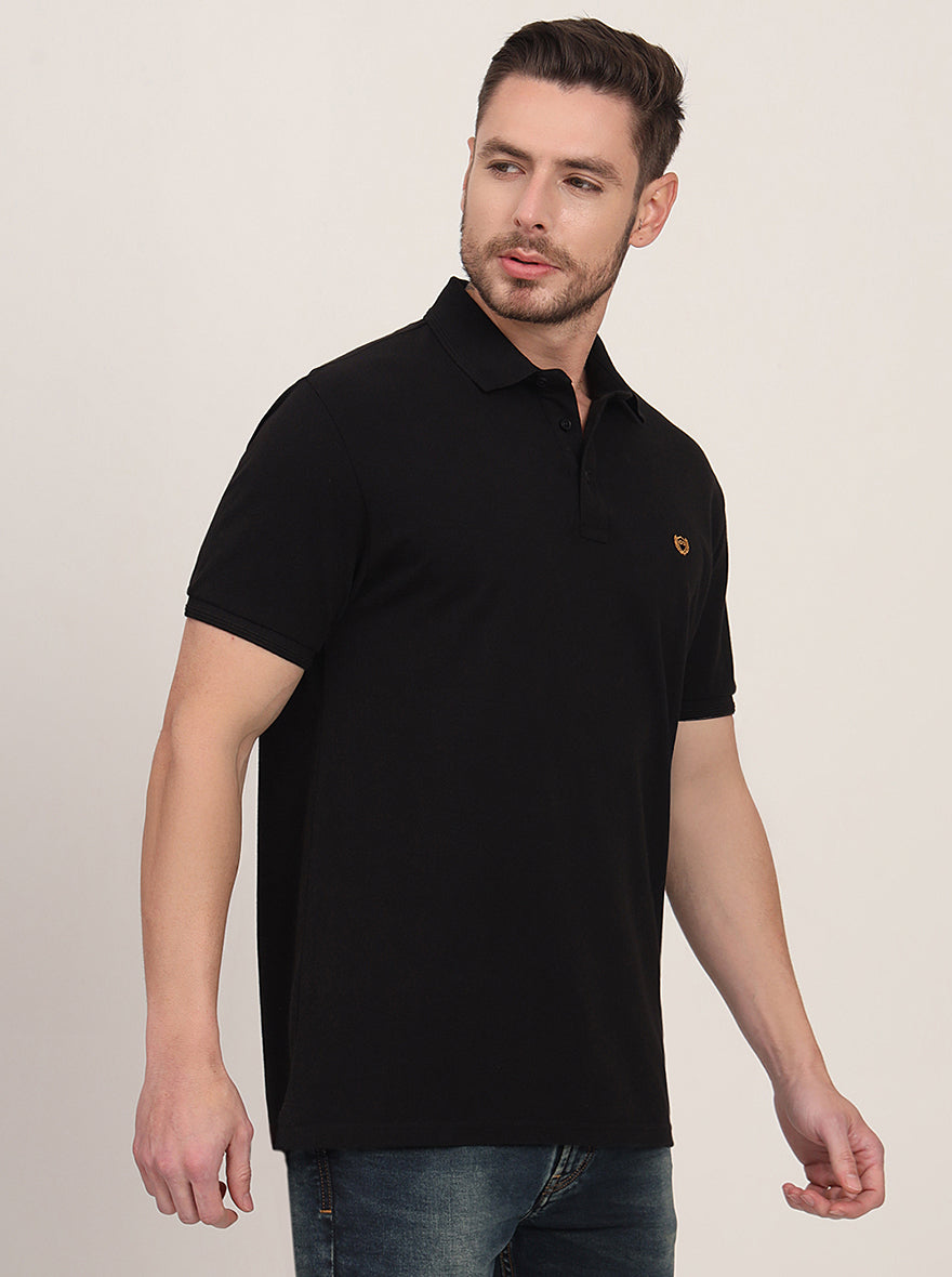 Black Solid Slim Fit Polo T-Shirt | JadeBlue