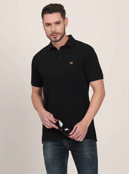 Black Solid Slim Fit Polo T-Shirt | JadeBlue