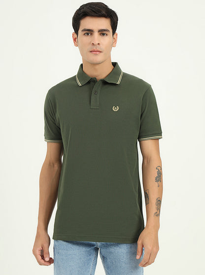 Olive Green Solid Slim Fit Polo T-Shirt | Greenfibre