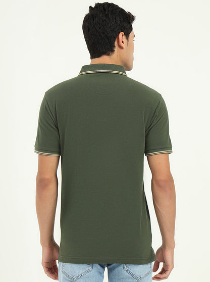 Olive Green Solid Slim Fit Polo T-Shirt | Greenfibre