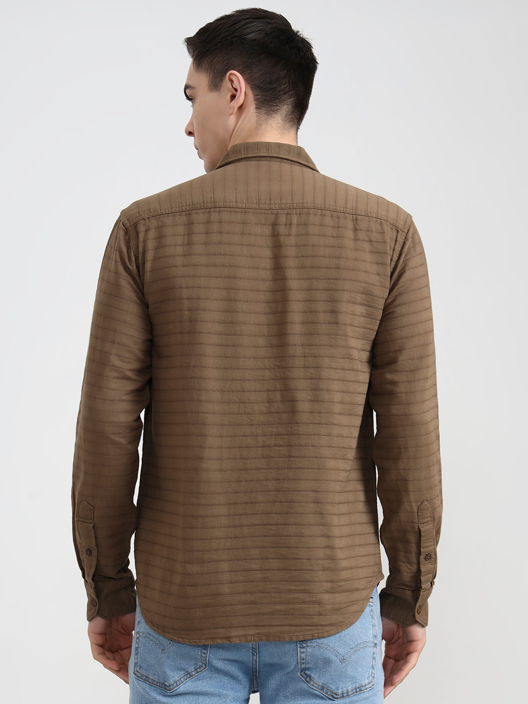 Brown Striped Slim Fit Casual Shirt | JadeBlue