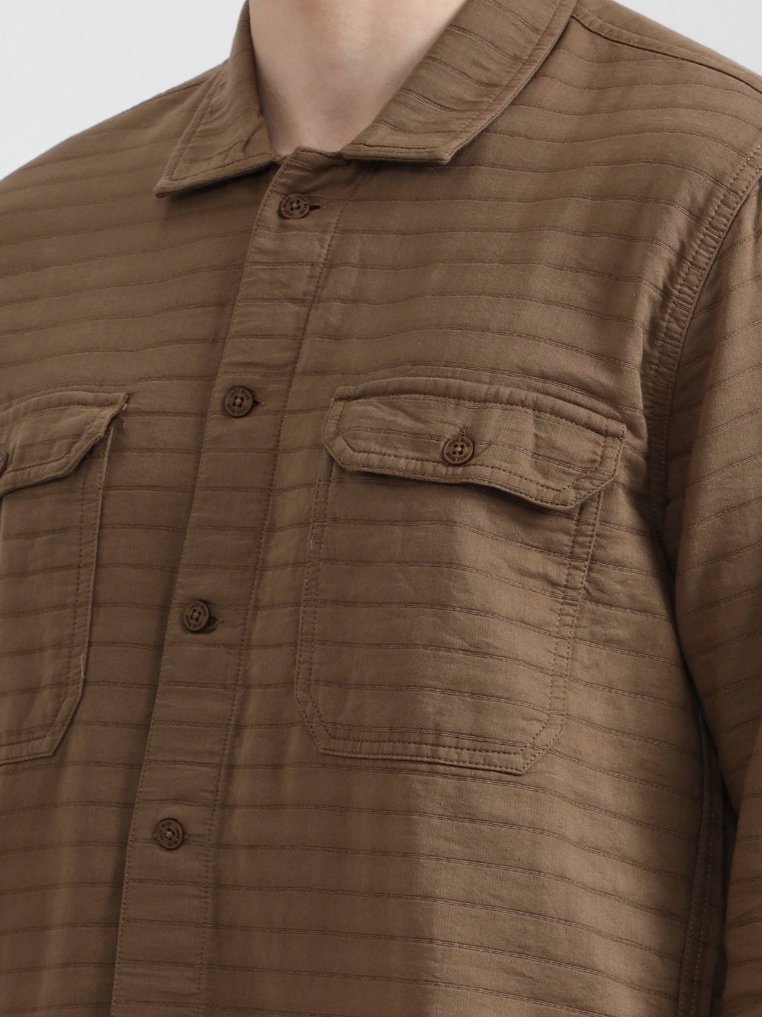 Brown Striped Slim Fit Casual Shirt | JadeBlue