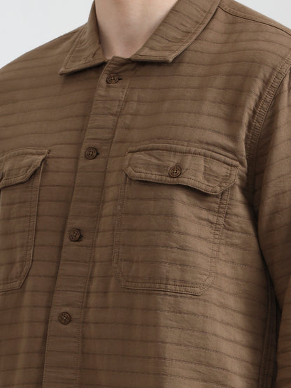 Brown Striped Slim Fit Casual Shirt | JadeBlue