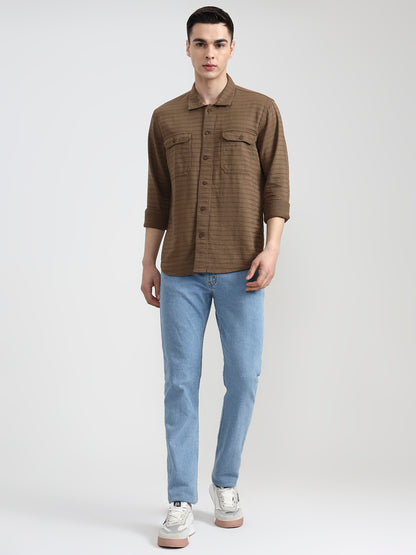 Brown Striped Slim Fit Casual Shirt | JadeBlue
