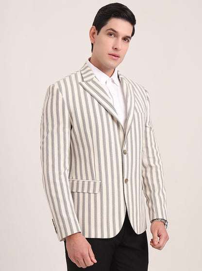 Beige Striped Regular Fit Blazer | JB Studio