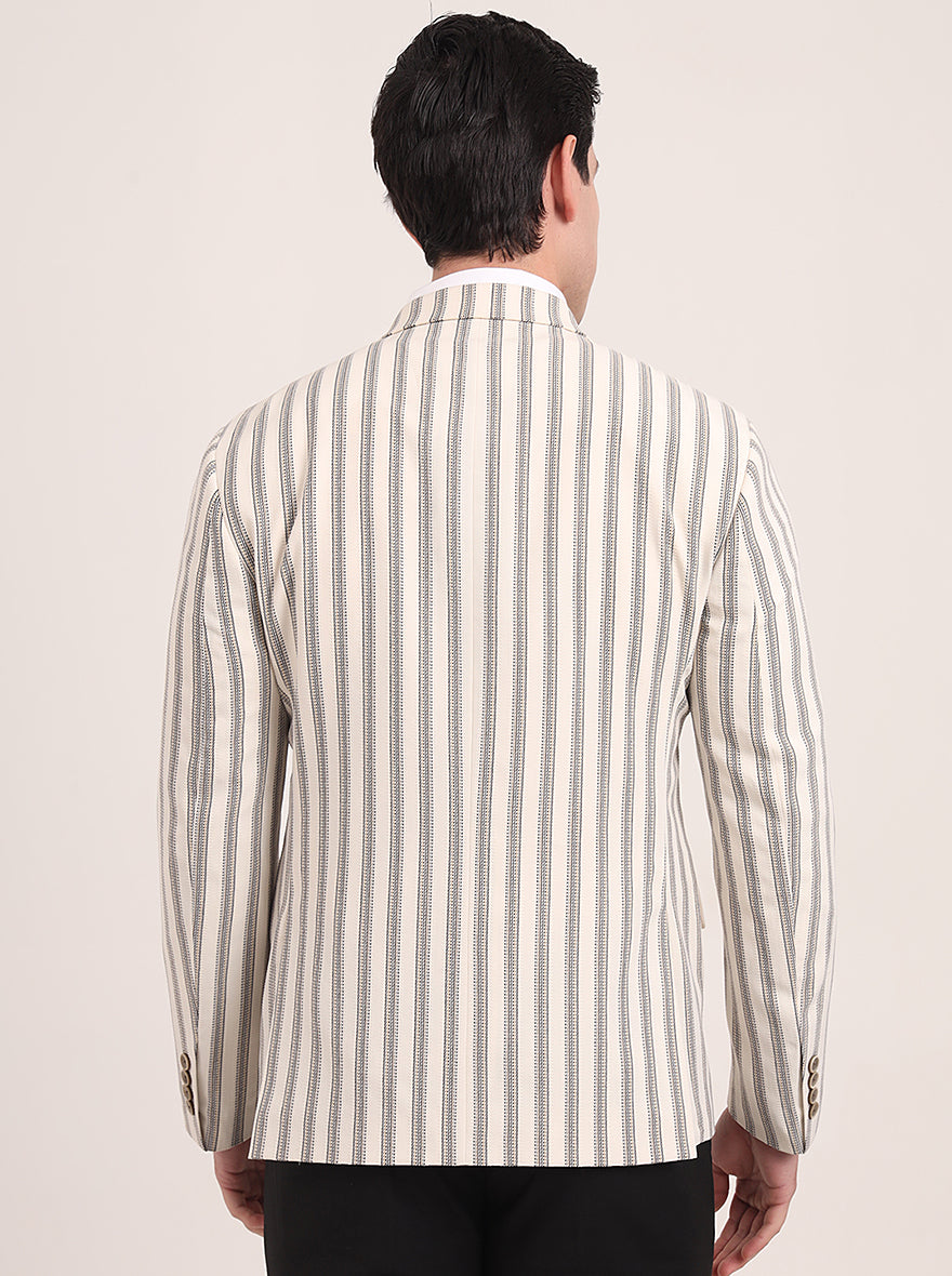 Beige Striped Regular Fit Blazer | JB Studio