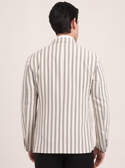 Beige Striped Regular Fit Blazer | JB Studio