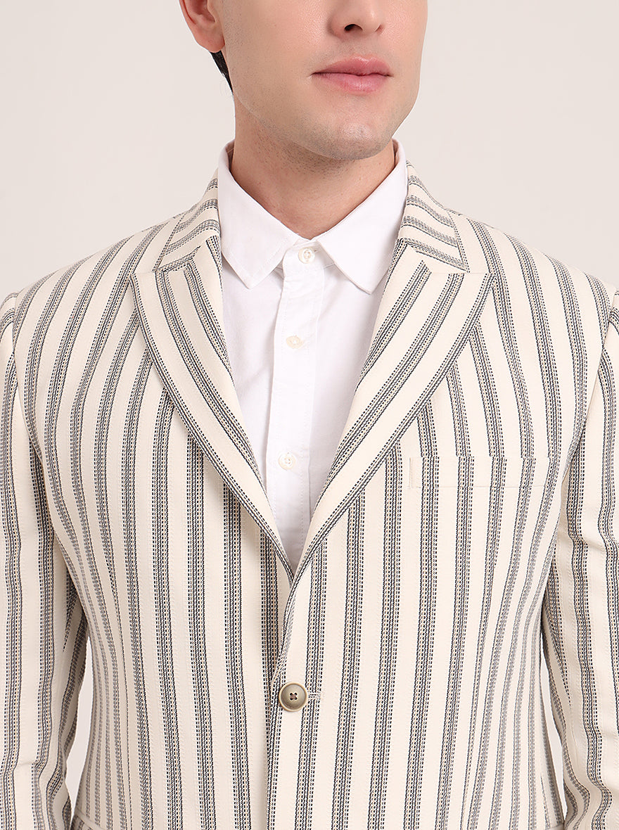 Beige Striped Regular Fit Blazer | JB Studio