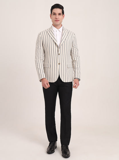 Beige Striped Regular Fit Blazer | JB Studio