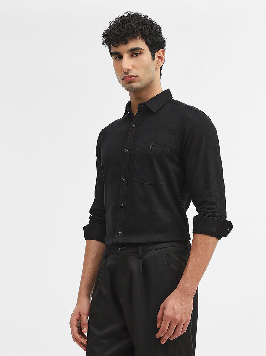 Black Solid Slim Fit Casual Shirt | JadeBlue