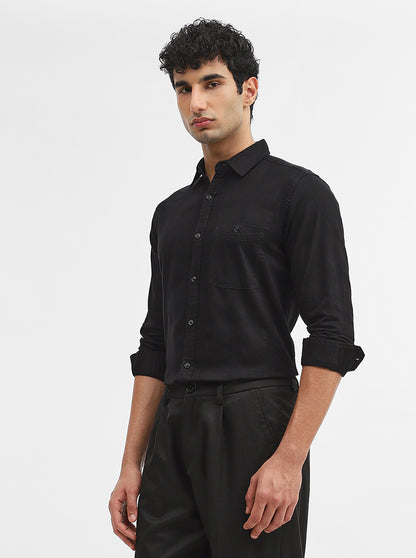 Black Solid Slim Fit Casual Shirt | JadeBlue