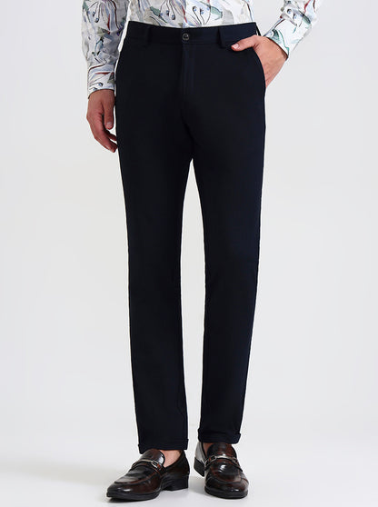 Navy Blue Solid Slim Fit Club Wear Trouser | Wyre