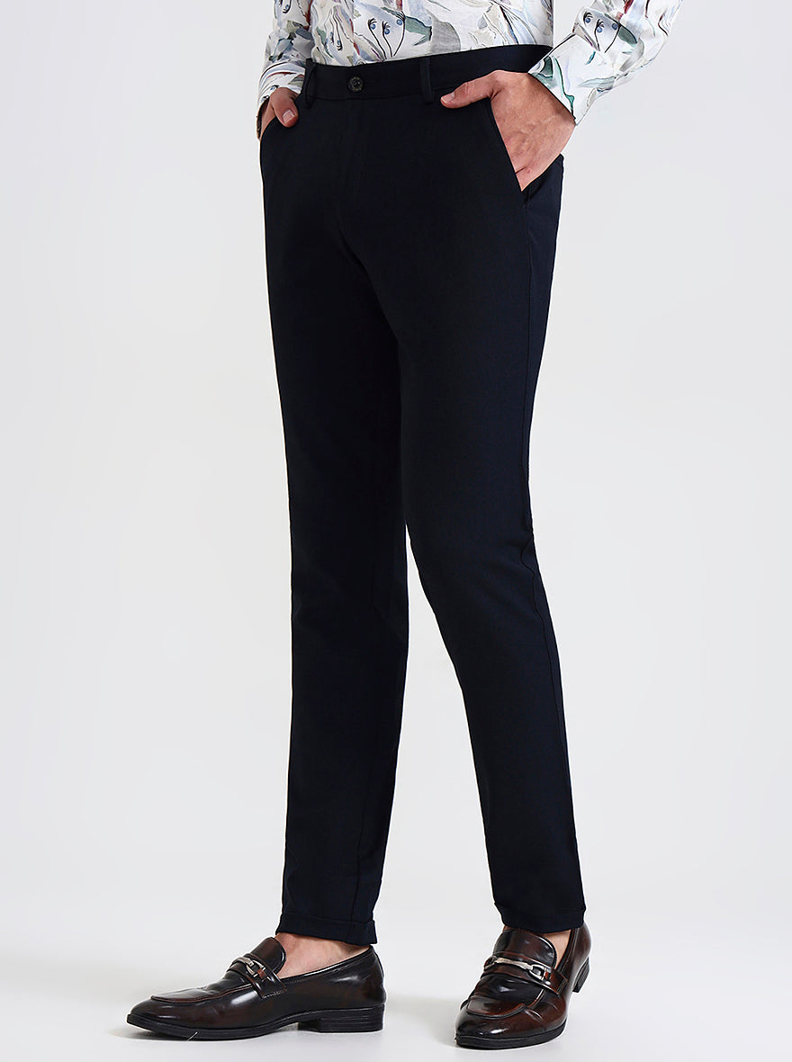 Navy Blue Solid Slim Fit Club Wear Trouser | Wyre