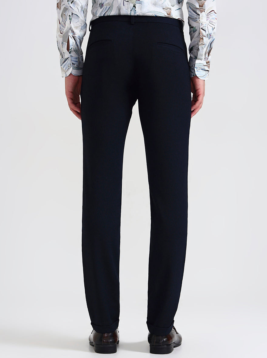 Navy Blue Solid Slim Fit Club Wear Trouser | Wyre