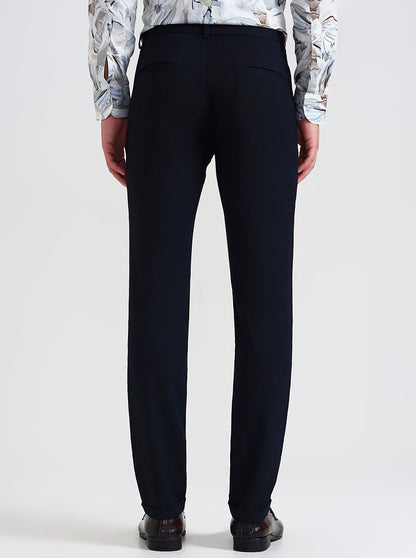 Navy Blue Solid Slim Fit Club Wear Trouser | Wyre