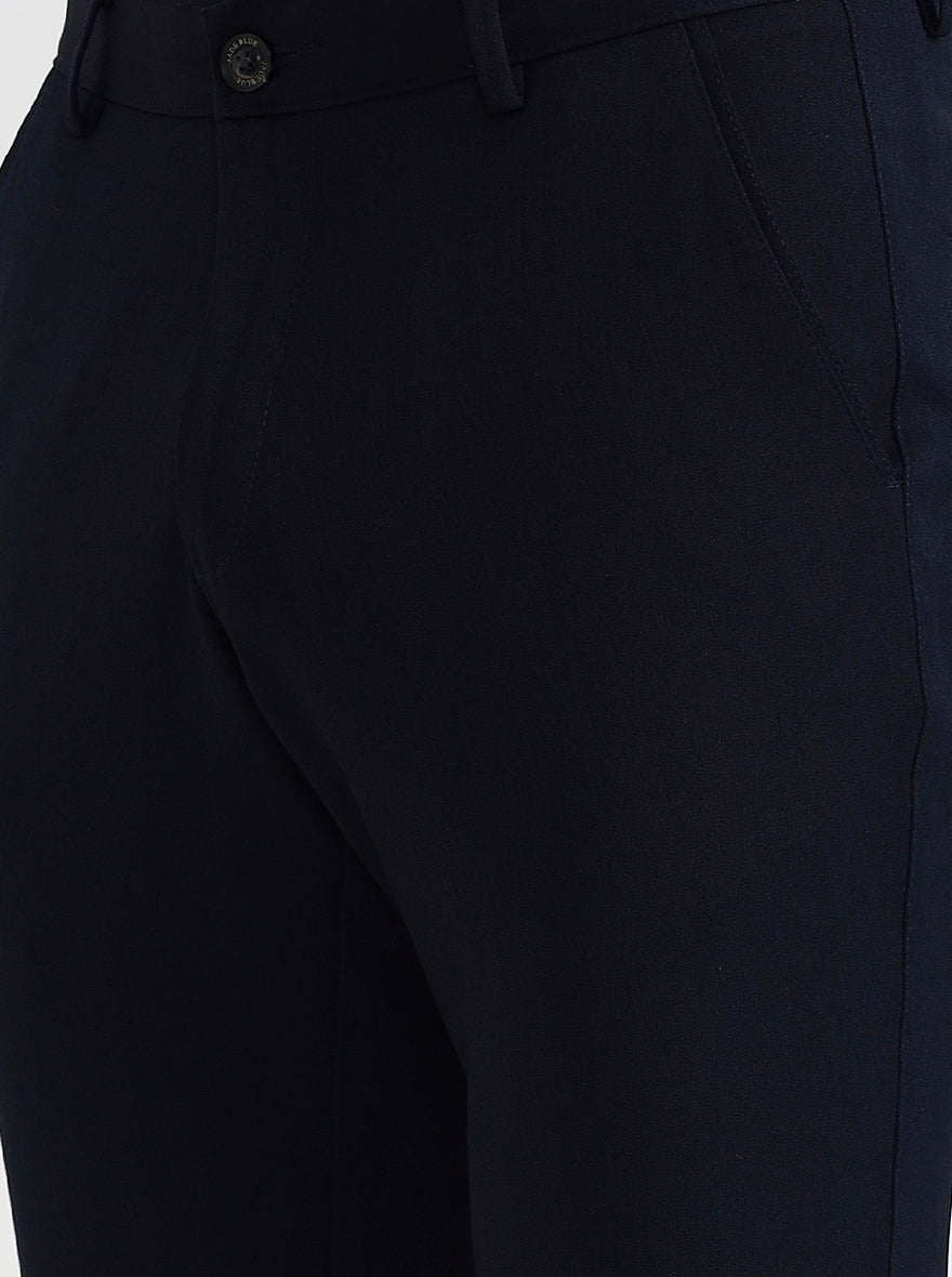 Navy Blue Solid Slim Fit Club Wear Trouser | Wyre