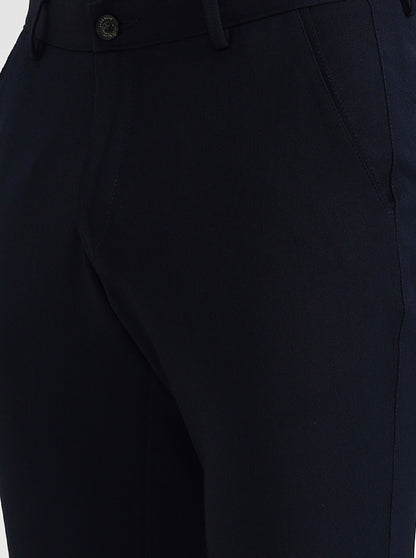 Navy Blue Solid Slim Fit Club Wear Trouser | Wyre