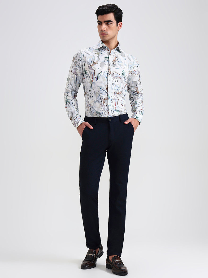 Navy Blue Solid Slim Fit Club Wear Trouser | Wyre