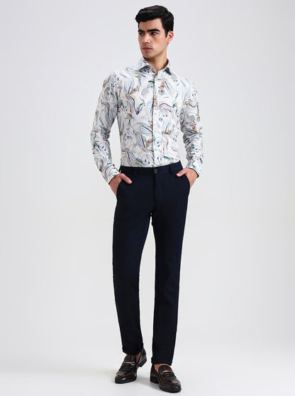 Navy Blue Solid Slim Fit Club Wear Trouser | Wyre