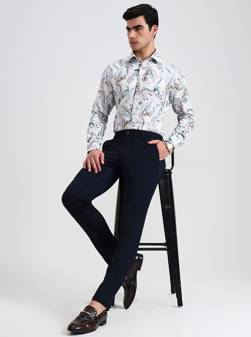 Navy Blue Solid Slim Fit Club Wear Trouser | Wyre