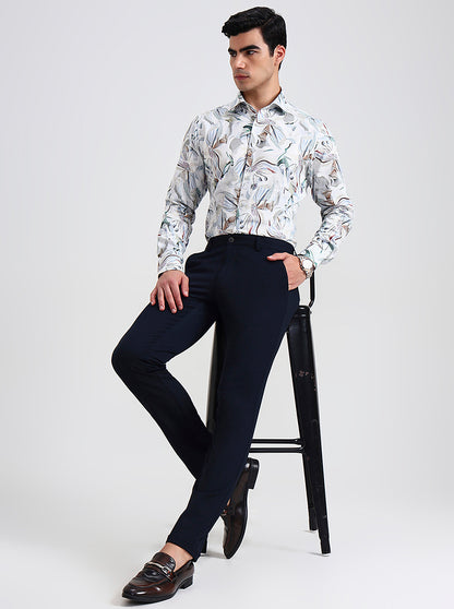 Navy Blue Solid Slim Fit Club Wear Trouser | Wyre
