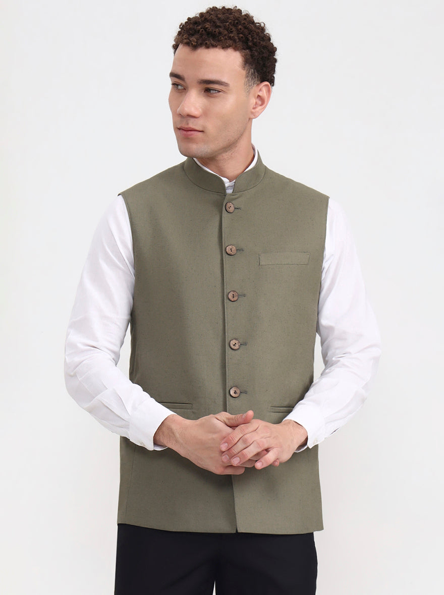 Olive Grey Solid Regular Fit Modi Jacket | JadeBlue