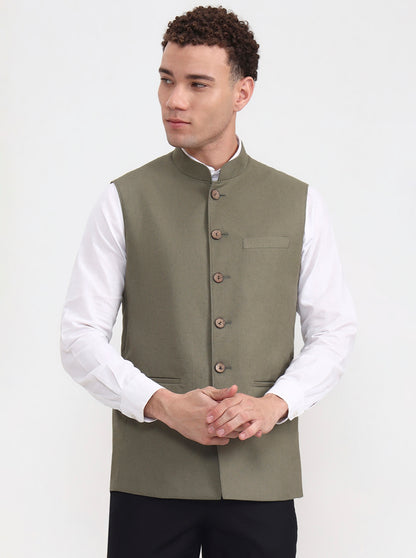 Olive Grey Solid Regular Fit Modi Jacket | JadeBlue