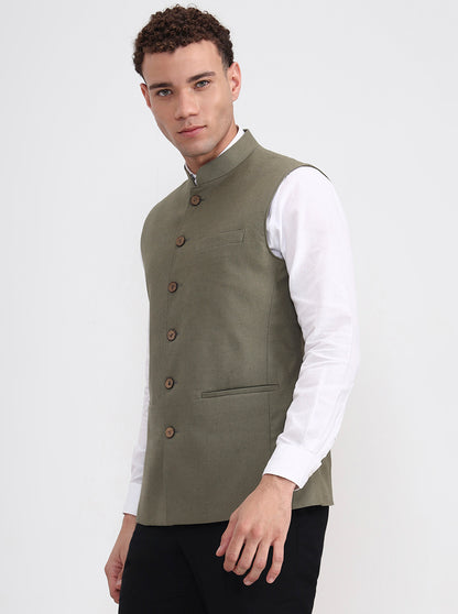 Olive Grey Solid Regular Fit Modi Jacket | JadeBlue