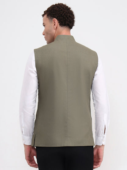 Olive Grey Solid Regular Fit Modi Jacket | JadeBlue