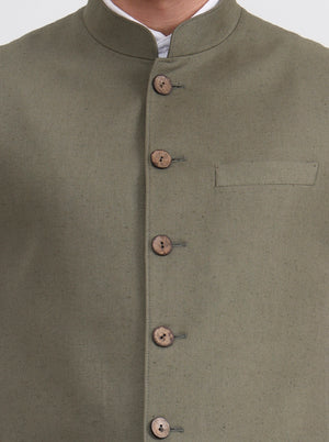 Olive Grey Solid Regular Fit Modi Jacket | JadeBlue