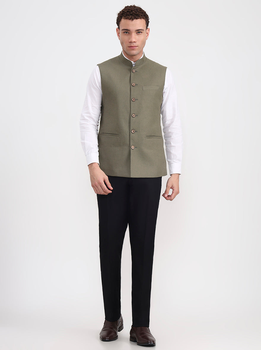 Olive Grey Solid Regular Fit Modi Jacket | JadeBlue
