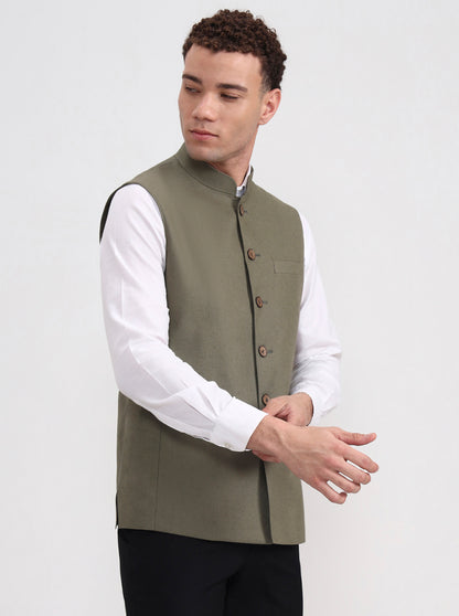 Olive Grey Solid Regular Fit Modi Jacket | JadeBlue