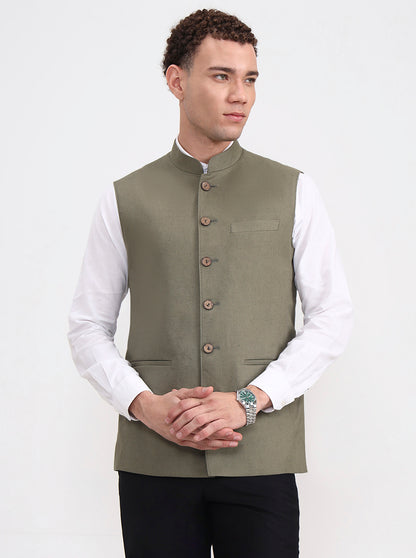 Olive Grey Solid Regular Fit Modi Jacket | JadeBlue